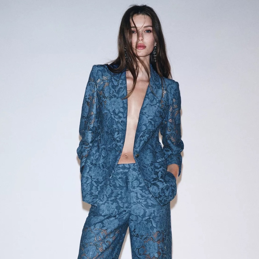 Zara Blue Lace Blazer